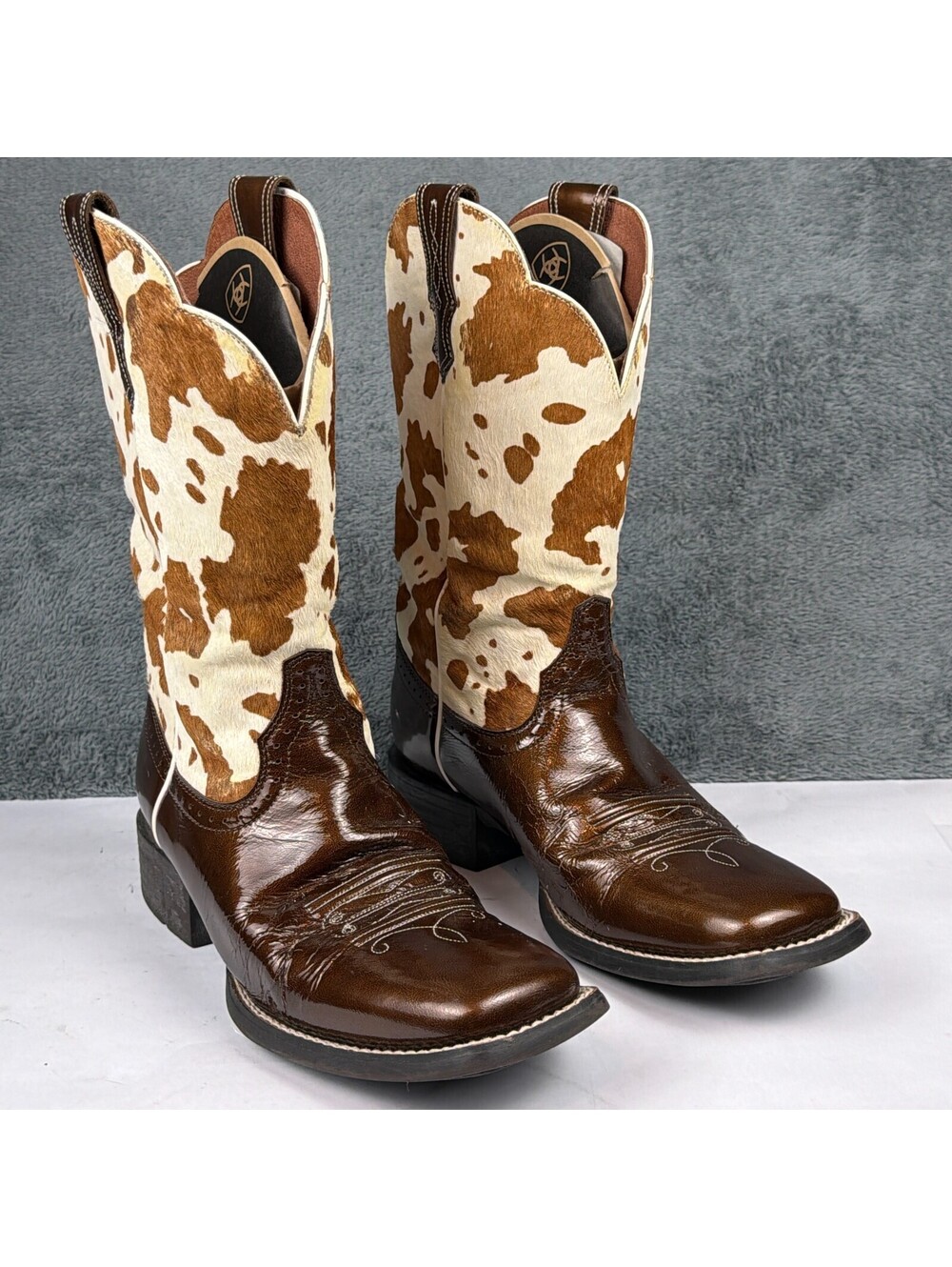 Ariat Womens Cow-Print Patent Leather Western Boots 10005864 size 9B NWOT - READ